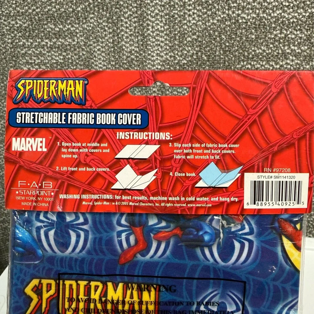 Marvel Spider-Man Stretchable Book Cover Blue Vintage 2005 Deadstock 2pk Bundle